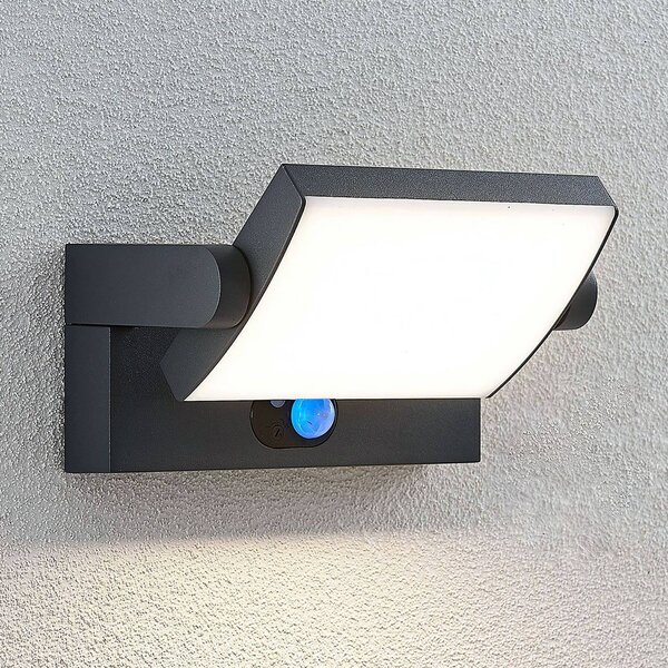 Lampada da parete solare a LED Lindby Sherin, antracite, con sensore, IP54 Sherin, Nero, Alluminio, Moderno, Lampada solare da esterni