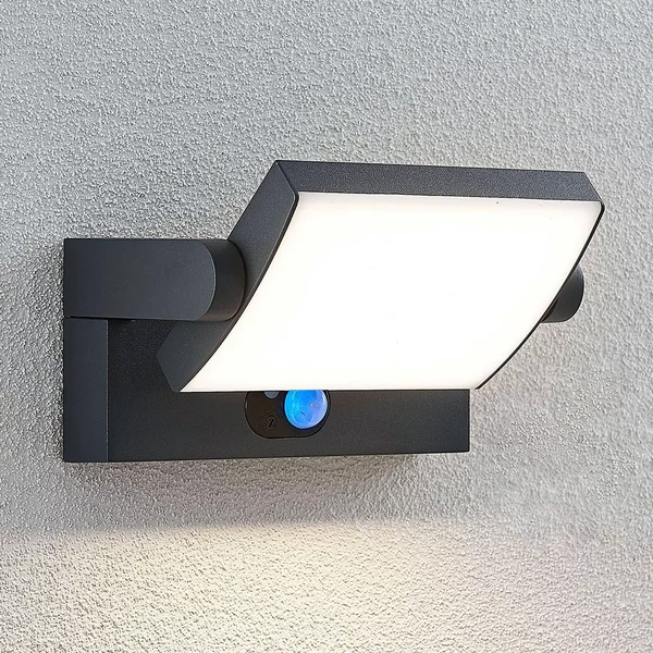 Lampada da parete solare a LED Lindby Sherin, antracite, con sensore, IP54 Sherin, Nero, Alluminio, Moderno, Lampada solare da esterni