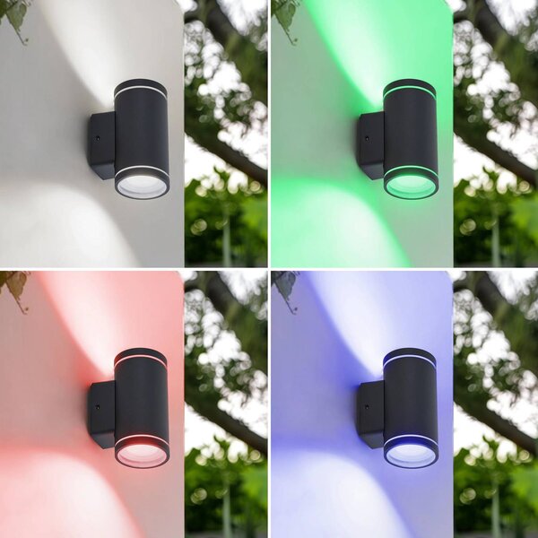 Lindby Smart Applique da esterno LED Valtin CCT RGB Tuya IP54 Lindby, dimmerabile, Nero, Acciaio Inox, Moderno