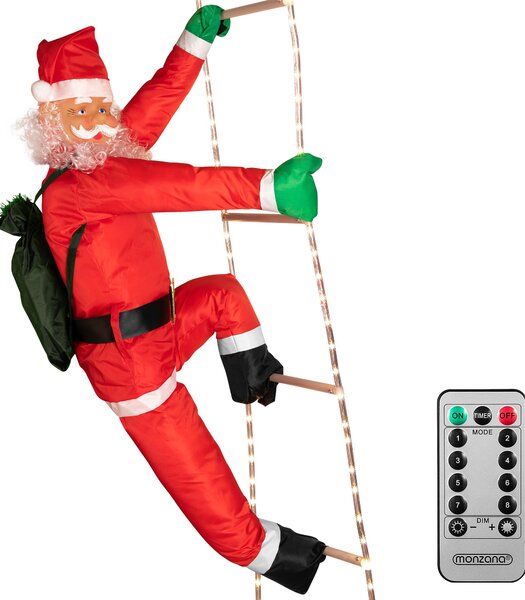 MONZANA® Babbo Natale con LED sulla Scala XXL 240cm Addobbi Natalizi Luminosi Interni ed Esterni Decorazioni Natalizie