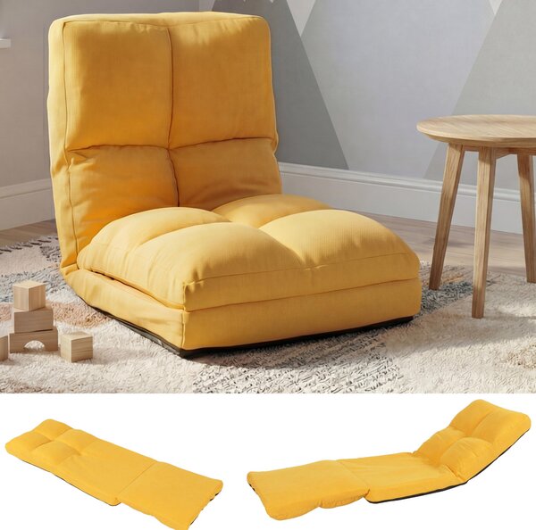 Poltrona da terra HWC-N45, poltrona letto pieghevole poltrona funzionale, funzione letto pieghevole struttura in acciaio velluto ~ giallo