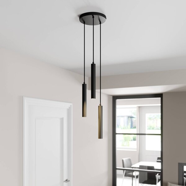 Arcchio lampada LED a sospensione Franka, 3 luci, Ø 24 cm, nera Franka, Nero, Soggiorno / Sala da pranzo, Alluminio, Moderno