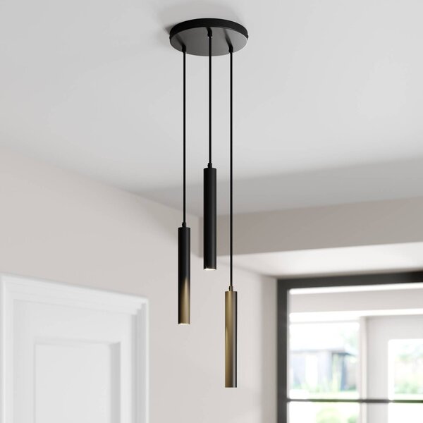 Arcchio lampada LED a sospensione Franka, 3 luci, Ø 24 cm, nera Franka, Nero, Soggiorno / Sala da pranzo, Alluminio, Moderno