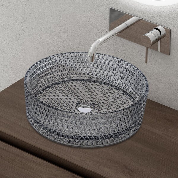 Doporro Lavabo da Appoggio in Vetro Temperato Lavandino Bagno Rotondo 39 x 39 x 12 cm Grigio Lavello Design Artistico con Texture per Cucina WC Ospiti Minerva07
