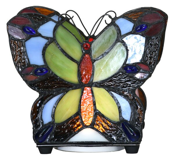 Clayre & Eef Lampada da tavolo Tiffany Butterfly 15x8x13 cm LED Vetro blu