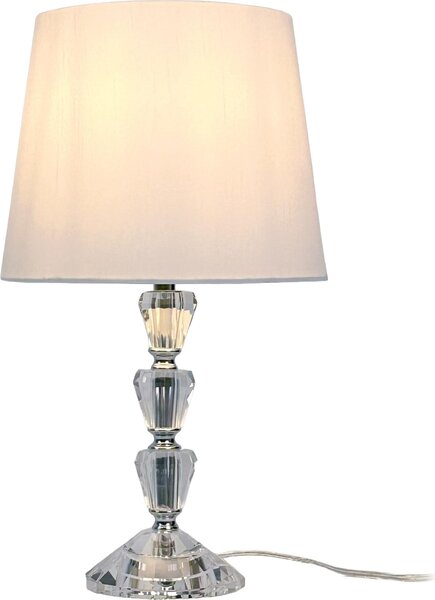Lampada da tavolo Relaxdays, base in vetro e paralume in tessuto, E27, A x P: 40,5 x 23 cm, design cristallo, lampada da tavolo con cavo, bianca