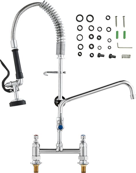 Rubinetto commerciale SucceBuy con doccetta di prelavaggio, altezza 26 pollici, centro 8 pollici, bocca girevole 12 pollici, in ottone, per lavelli da cucina con 1/2/3 vasche, per montaggio a ponte, con doccetta estraibile