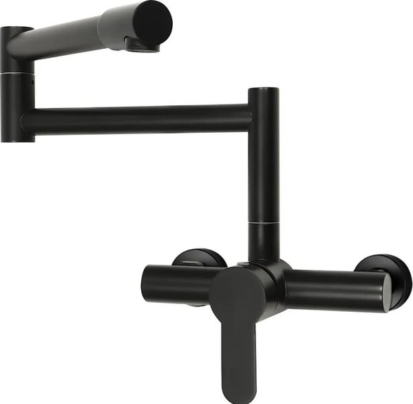 Rubinetto da cucina - Miscelatore monocomando a parete - Orientabile a 360° - Pieghevole - Ottone - Misura L - Nero
