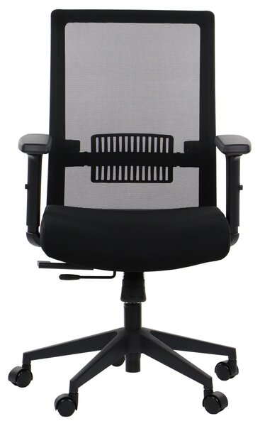 Sedia da ufficio ergonomica girevole RIVERTON M/L, braccioli regolabili, schienale in rete, seduta scorrevole (avanti-indietro), nero