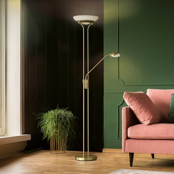 FISCHER & HONSEL Lampada da terra con luce lettura Pool, dimmerabile, Ottone / Oro, Soggiorno / Sala da pranzo, Metallo, Moderno, Lampada LED da terra