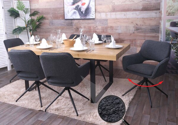 Set di 6 sedie da pranzo HWC-N74, sedia da cucina, girevole a ritorno automatico, tessuto bouclé (540g/m²) Oeko-Tex ~ grigio scuro