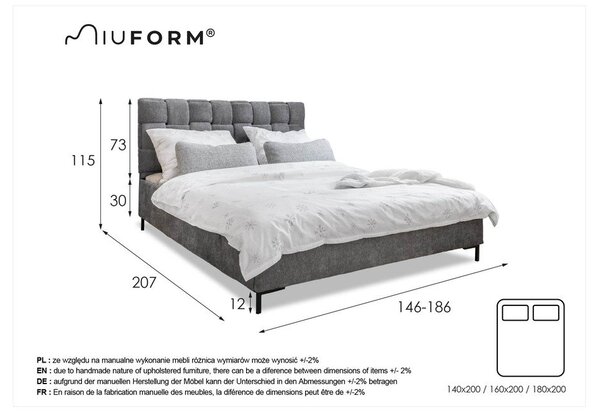 Letto matrimoniale imbottito beige con rete inclusa 180x200 cm Eve – Miuform