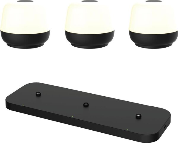 Lampada da tavolo Naxos - set di 3 - nero + stazione di ricarica nera - H8 x Ø9