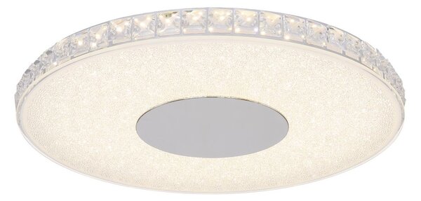 Globo Lighting plafoniera in metallo argento metallizzato, vetro opale, cristalli di plastica trasparenti, ø: 400mm, H: 40mm, incl. LED 24W 230V, sorgente 3620lm, potenza 1600lm, 4000K