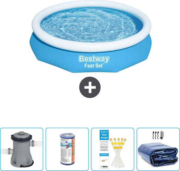Piscina gonfiabile rotonda Bestway Fast-Set - 305 x 66 cm - blu - inclusa pompa - filtro - strisce reattive - tenda da sole