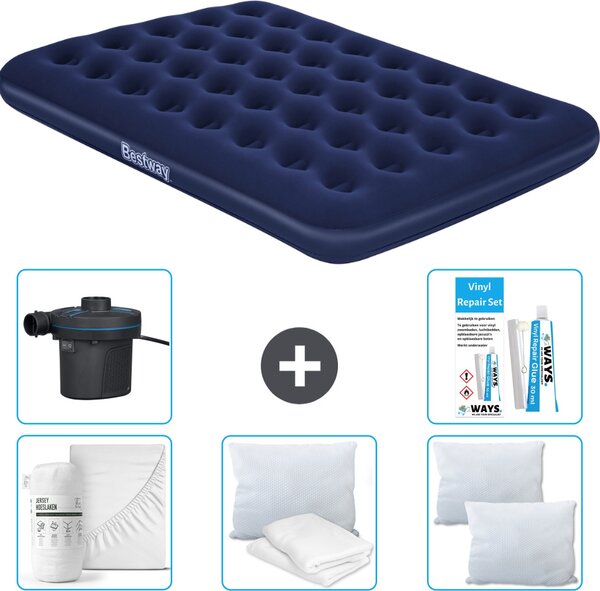 Materasso gonfiabile Bestway - Letto francese - 137 x 191 x 22 cm - Blu - Accessori inclusi