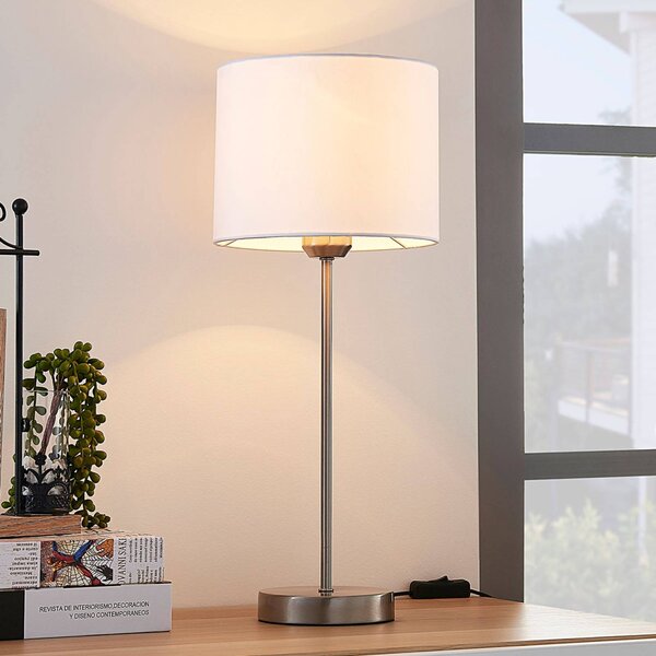 Lampada da tavolo Annatina Lindby, Alluminio / Grigio / Zincato, Camera da letto, Tessuto / Stoffa / Seta, Moderno, Lampada da tavolo