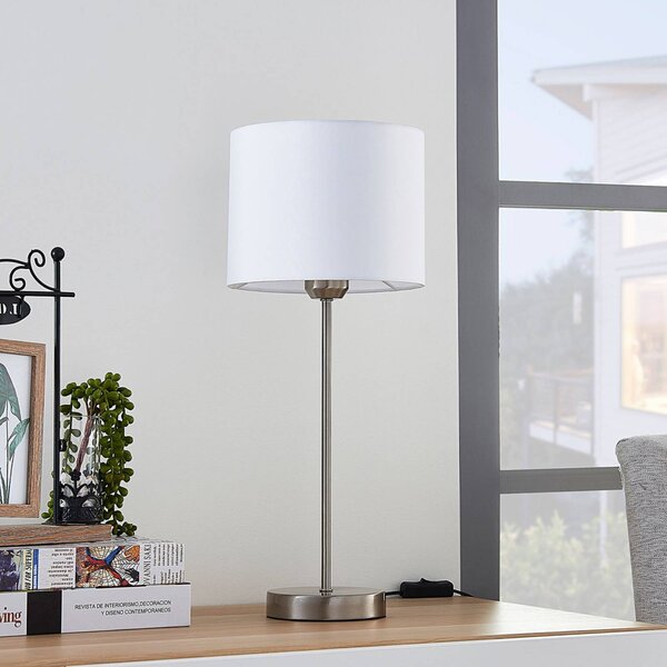 Lampada da tavolo Annatina Lindby, Alluminio / Grigio / Zincato, Camera da letto, Tessuto / Stoffa / Seta, Moderno, Lampada da tavolo
