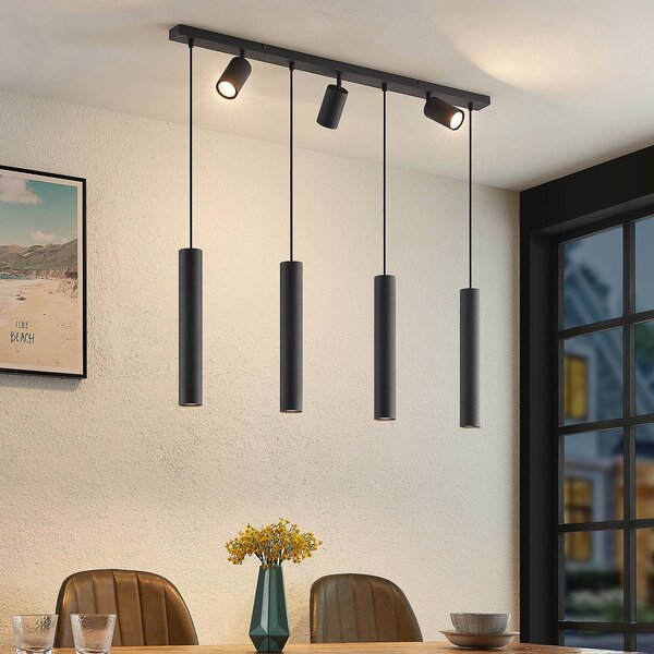 Lampada a sospensione Sanad Lindby, dimmerabile, Nero, Soggiorno / Sala da pranzo, Metallo, Moderno, Lampada a sospensione