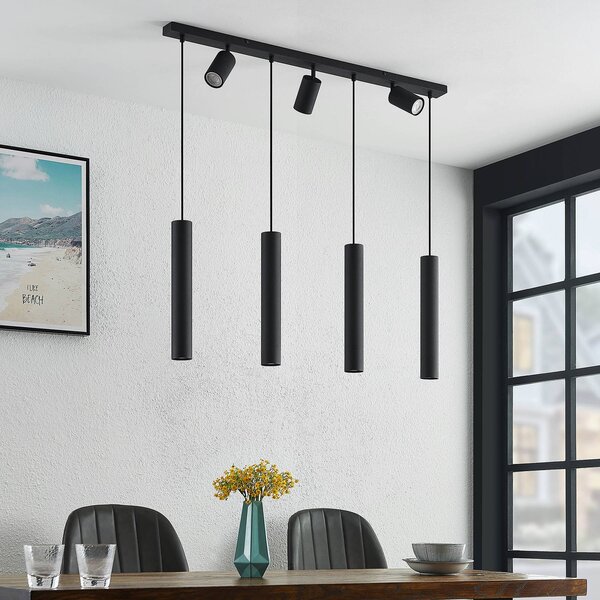 Lampada a sospensione Sanad Lindby, dimmerabile, Nero, Soggiorno / Sala da pranzo, Metallo, Moderno, Lampada a sospensione