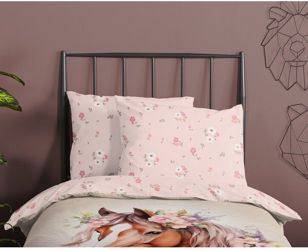 Set copripiumino e federa da bambini rosa/marrone in cotone per letto singolo 140x200 cm Avera – Good Morning