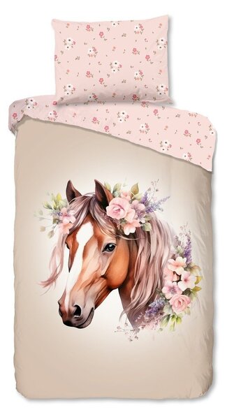 Set copripiumino e federa da bambini rosa/marrone in cotone per letto singolo 140x200 cm Avera – Good Morning