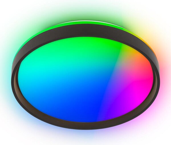 Briloner JUS Plafoniera LED, telecomando, dimmerabile, cambio colore dinamico RGB IC, regolabile da bianco caldo a bianco freddo, bianco-nero, Ø48 x 8 cm