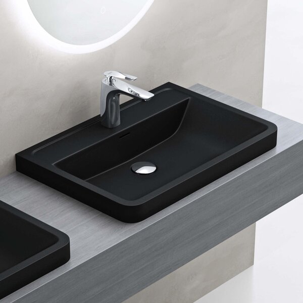 Doporro Lavabo da Appoggio, Lavandino Bagno 90x48x14,5cm, Lavabo da Minerale Fuso Colossum08, Nero opaco