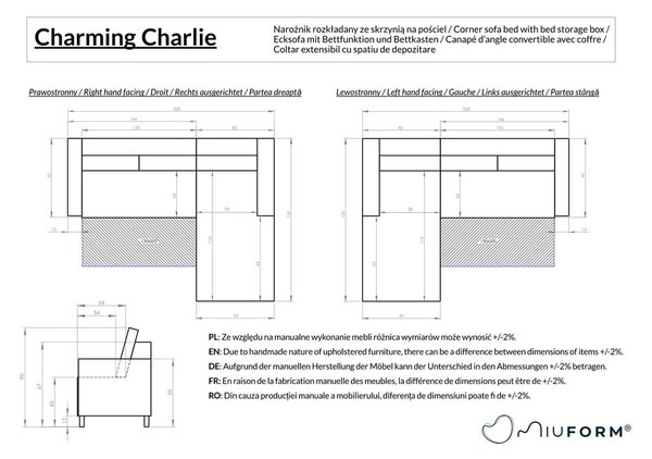 Divano letto angolare beige (angolo sinistro) Charming Charlie - Miuform