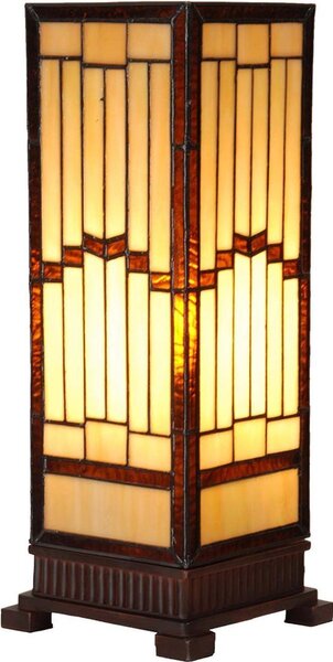 LumiLamp 5LL-6358 Lampada da tavolo Tiffany Beige Brown 17x17x44cm E27 Vetro Poliresina
