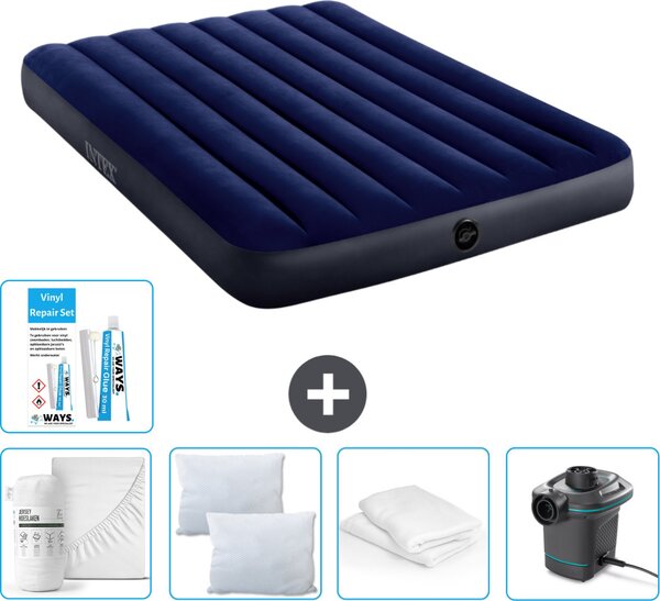 Letto ad aria Intex - Letto matrimoniale - 137 x 191 x 25 cm - Blu - Consegna inclusa Lenzuolo di ricambio - Bacio - Pompa - Set di riparazione en Protezione del cuscino