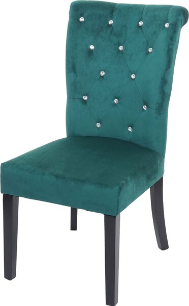 Sedia da pranzo HWC-D22, sedia da cucina, velluto borchiato ~ verde scuro, gambe nere