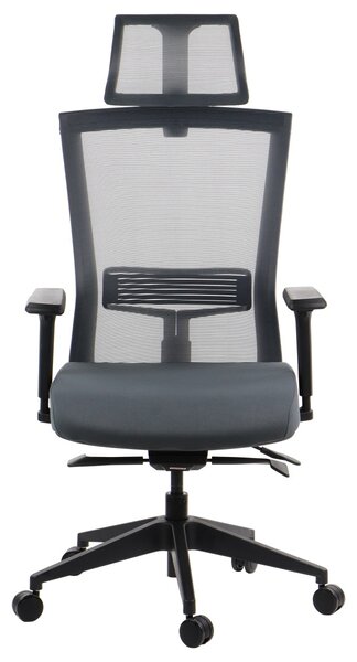 Sedia da ufficio ergonomica girevole HOPE, braccioli regolabili, poggiatesta, seduta scorrevole (avanti-indietro), grigio