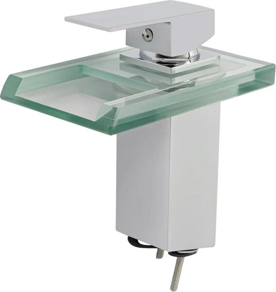 Rubinetto lavabo LED a cascata - Montaggio a vista - Miscelatore monocomando - Corpo in ottone, cartuccia in Vetroceramica - LED con cambio colore blu/verde/rosso - Cromo - Argento