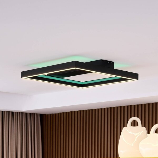 Plafoniera smart Tjado Lucande, dimmerabile, Nero, Soggiorno / Sala da pranzo, Metallo, Moderno
