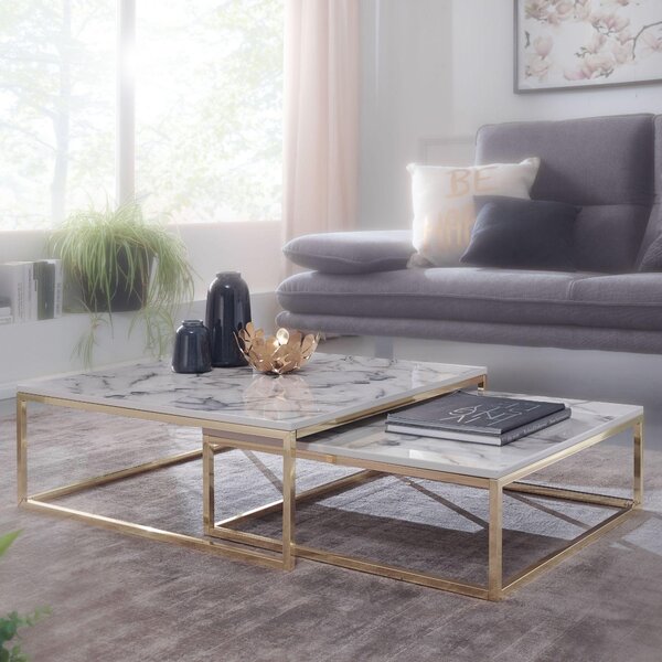 Tavolino di design set di 2 ottiche quadrate in marmo bianco | Wohnling