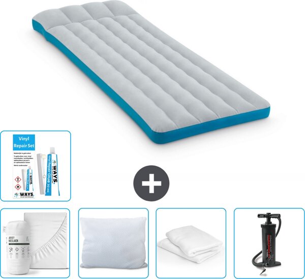 Materassino da campeggio Intex - letto francese - 72 x 189 x 20 cm - blu - lenzuolo incluso - bacio - pompa - set di riparazione en pillow protector