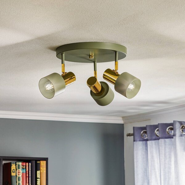 Argon Faretto da soffitto Destin, 3 luci verde/ottone