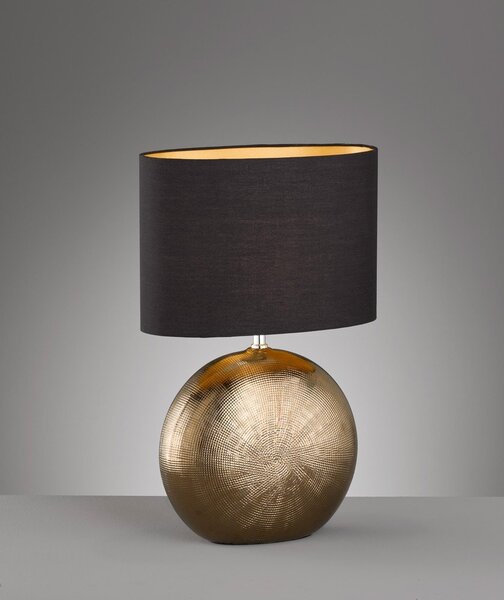 Lampada da tavolo nera/color bronzo in ceramica con paralume in tessuto (altezza 53 cm) Foro – Fischer & Honsel