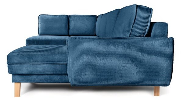Divano angolare blu allungabile (con penisola a sinistra/a forma di "U") con rivestimento in velluto a coste Tori – Bonami Selection