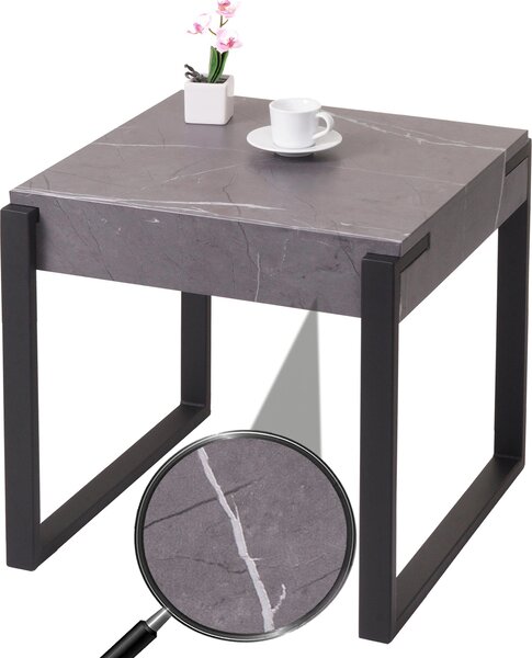 Tavolino MCW-L53, tavolino da caffè, comodino, tavolino da salotto, in metallo 51x50x54 cm ~ effetto marmo grigio