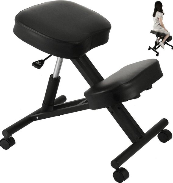 Happyment Sgabello ergonomico deluxe - Sedia da lavoro - Sedia inginocchiata - Sedia ergonomica per ufficio - Seduta in Finto cuoio - Fino a 120 kg