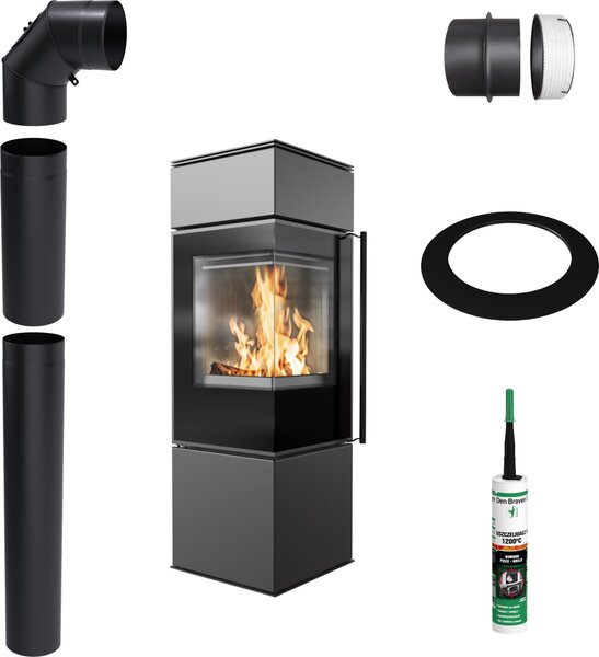 Stufa a libera installazione KRATKI REN S/L 7kW Ø150 nero con kit di installazione