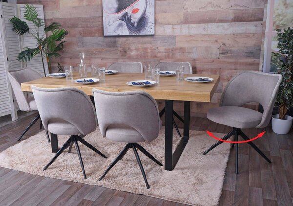 Set di 6 sedie da pranzo HWC-N72, sedia da cucina imbottita, girevole a ritorno automatico, tessuto/tessuto (420g/m²) Oeko-Tex ~ grigio chiaro
