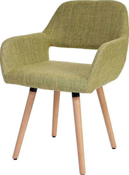 Sedia da sala da pranzo HWC-A50 II, sedia da cucina, design retrò anni '50 ~ tessuto, verde chiaro, gambe chiare