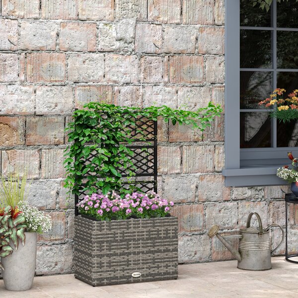 Outsunny Fioriera con Grigliato per Rampicanti con 2 Vasi in Acciaio e Rattan PE, 57x30x107cm, Grigio|Aosom