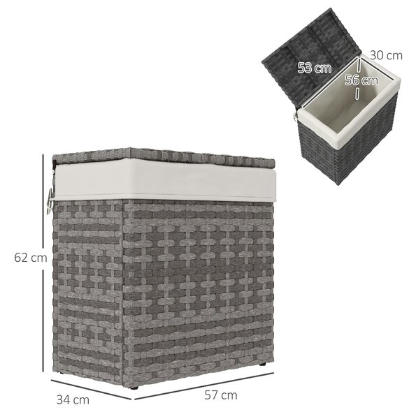 Outsunny Cesta Contenitore da Giardino e Casa in Rattan con Tessuto Interno, 57x34x62cm, Grigio|Aosom