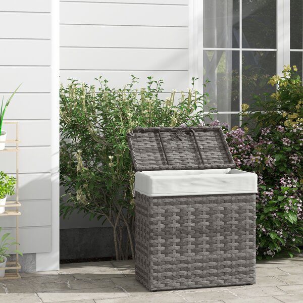 Outsunny Cesta Contenitore da Giardino e Casa in Rattan con Tessuto Interno, 57x34x62cm, Grigio|Aosom