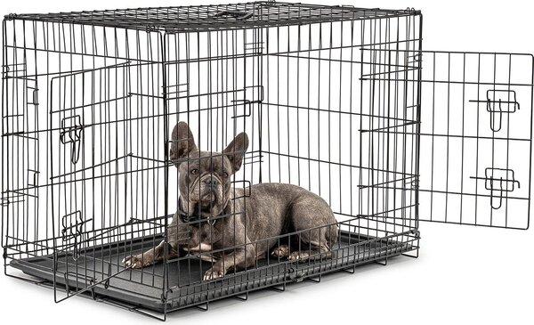 Gabbia da trasporto per animali lionto, gabbia pieghevole in metallo con parete divisoria, base in plastica e chiusura di sicurezza, 92x58x64 cm