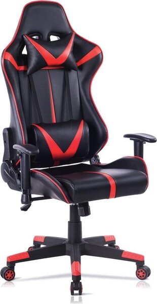 Sedia da gioco Happyment Derby - Pelle finta - Con schienale e braccioli - Regolabile in altezza - Ergonomica - Rosso/nero